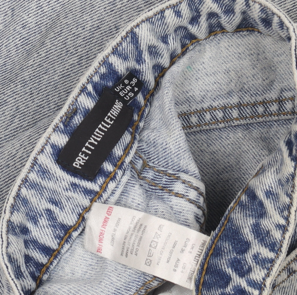 PrettyLittleThing Women’s Blue Distressed Mom Jeans, Size 8