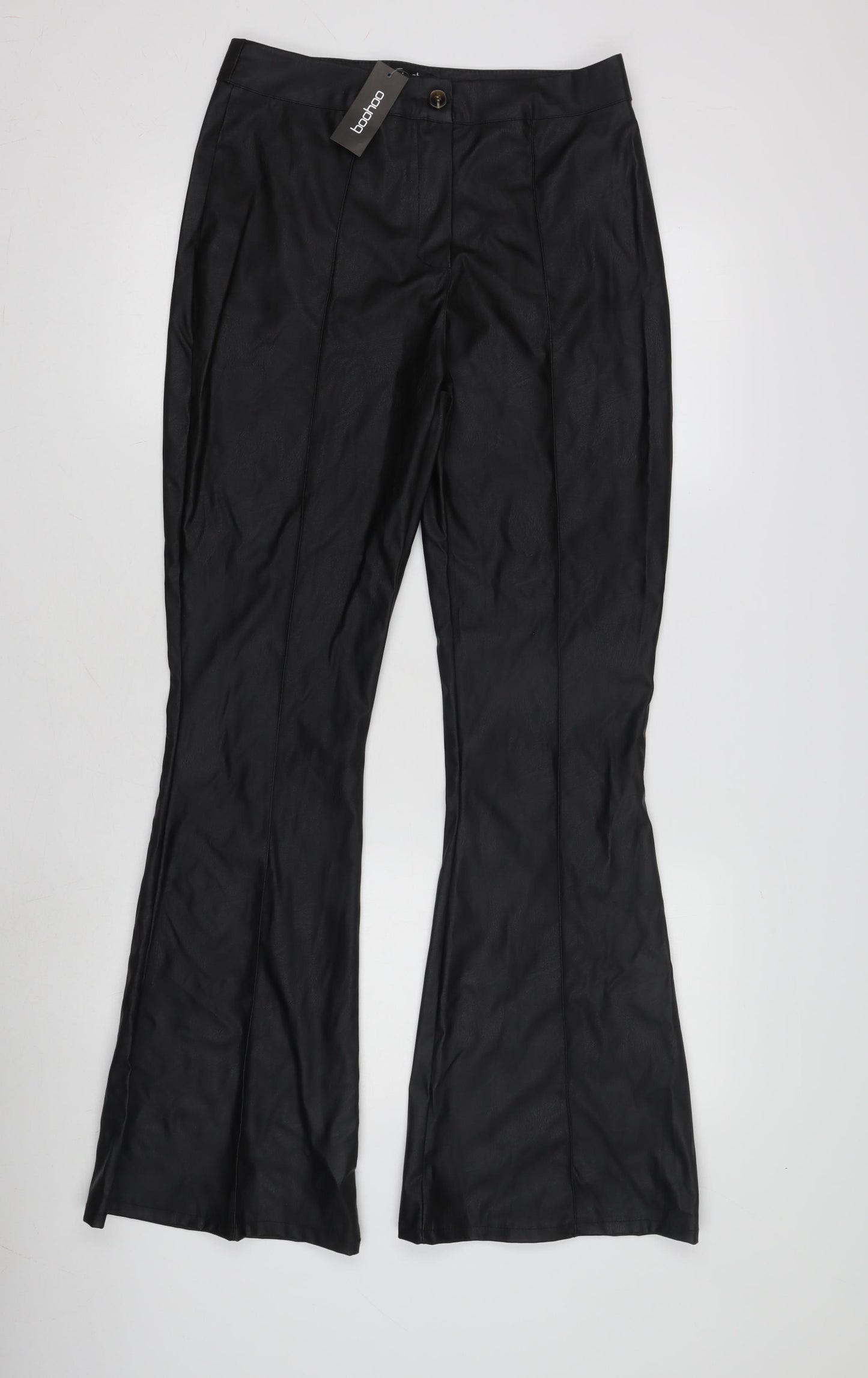 Boohoo Women's Black Flared Trousers, Size 12, Polyurethane