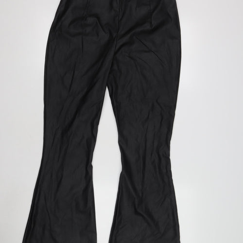 Boohoo Women's Black Flared Trousers, Size 12, Polyurethane