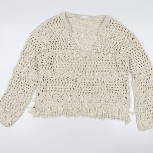 Primark Women's Beige Crochet Pullover Jumper 2XS