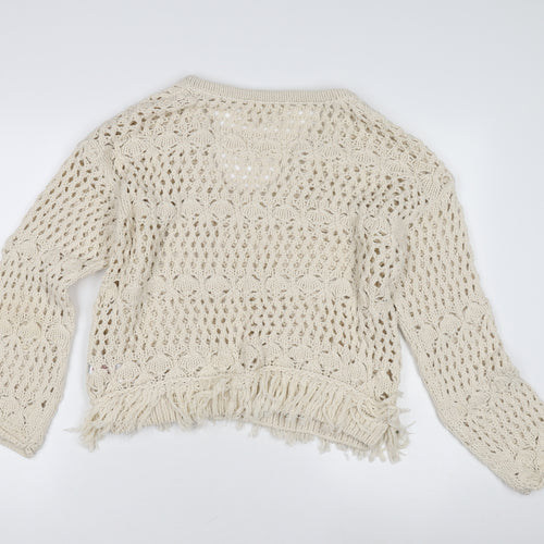 Primark Women's Beige Crochet Pullover Jumper 2XS