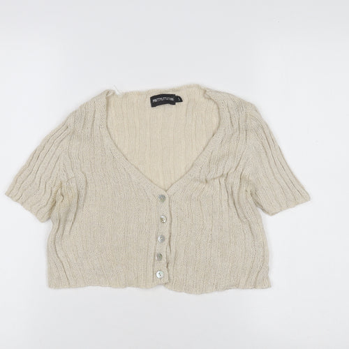 PrettyLittleThing Women's Beige Cardigan V-Neck Knit S