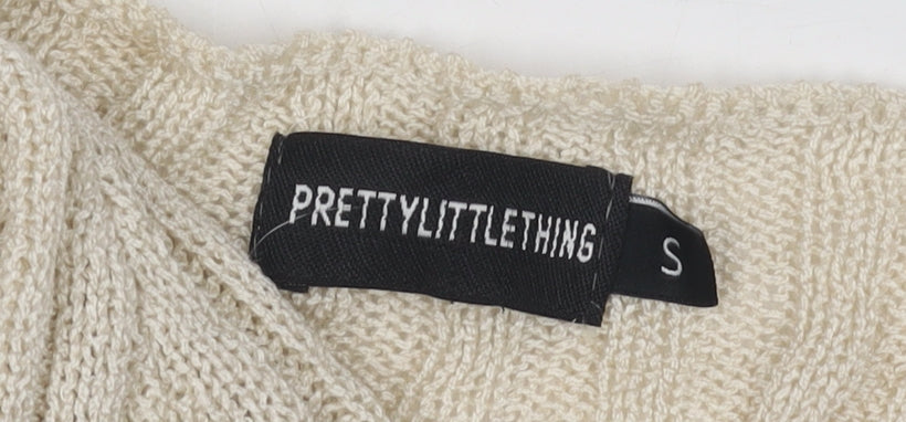PrettyLittleThing Women's Beige Cardigan V-Neck Knit S