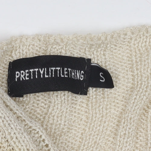 PrettyLittleThing Women's Beige Cardigan V-Neck Knit S