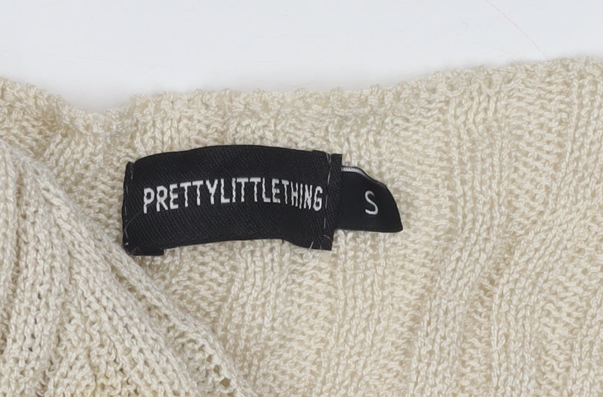 PrettyLittleThing Women's Beige Cardigan V-Neck Knit S
