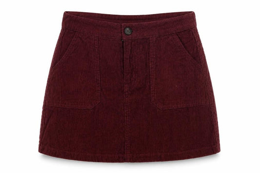 Front view of Denim Co. Women's Red Mini Skirt -, size 8, Corduroy