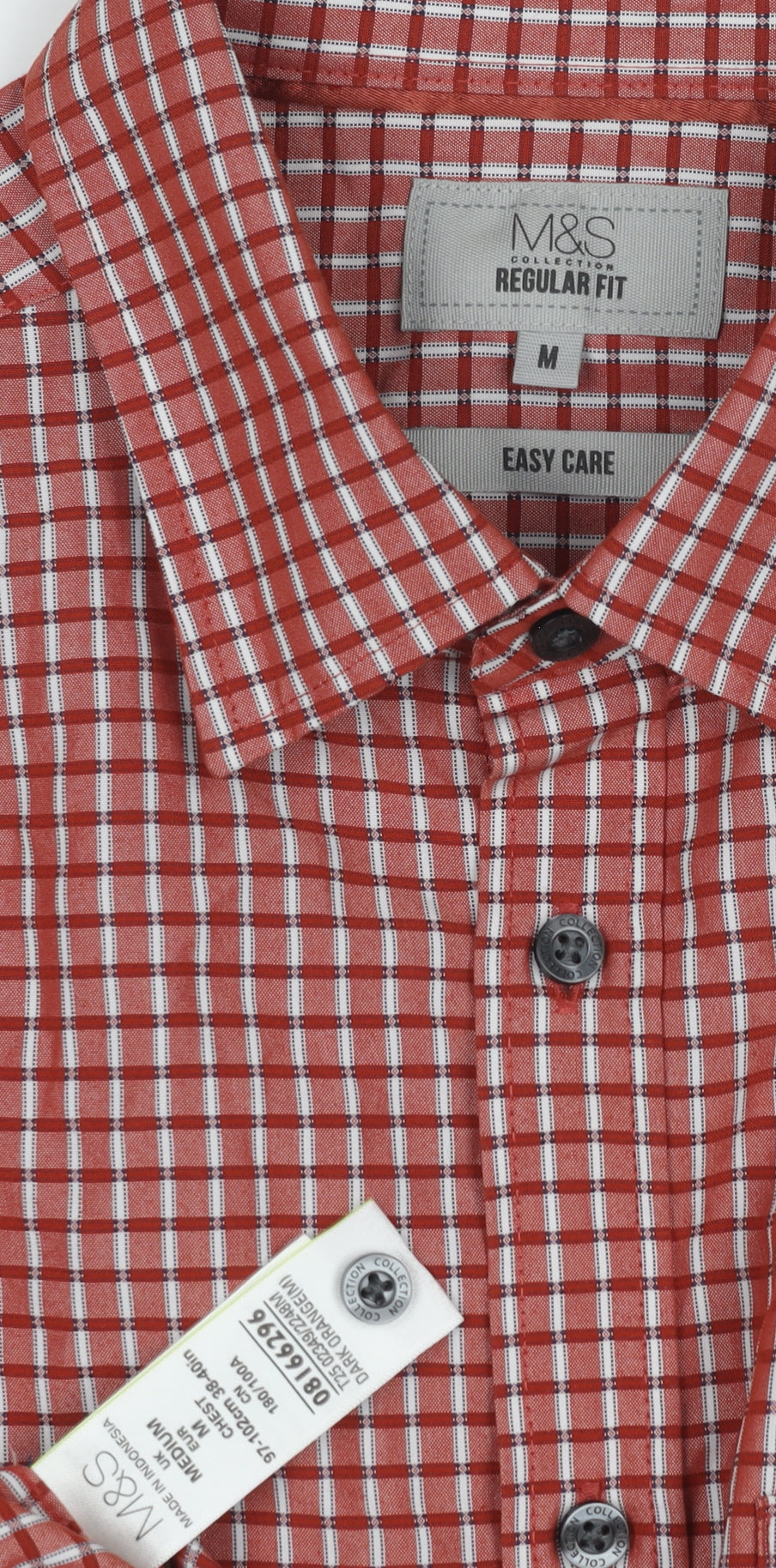 Marks and Spencer Men's Red Check Shirt, Medium