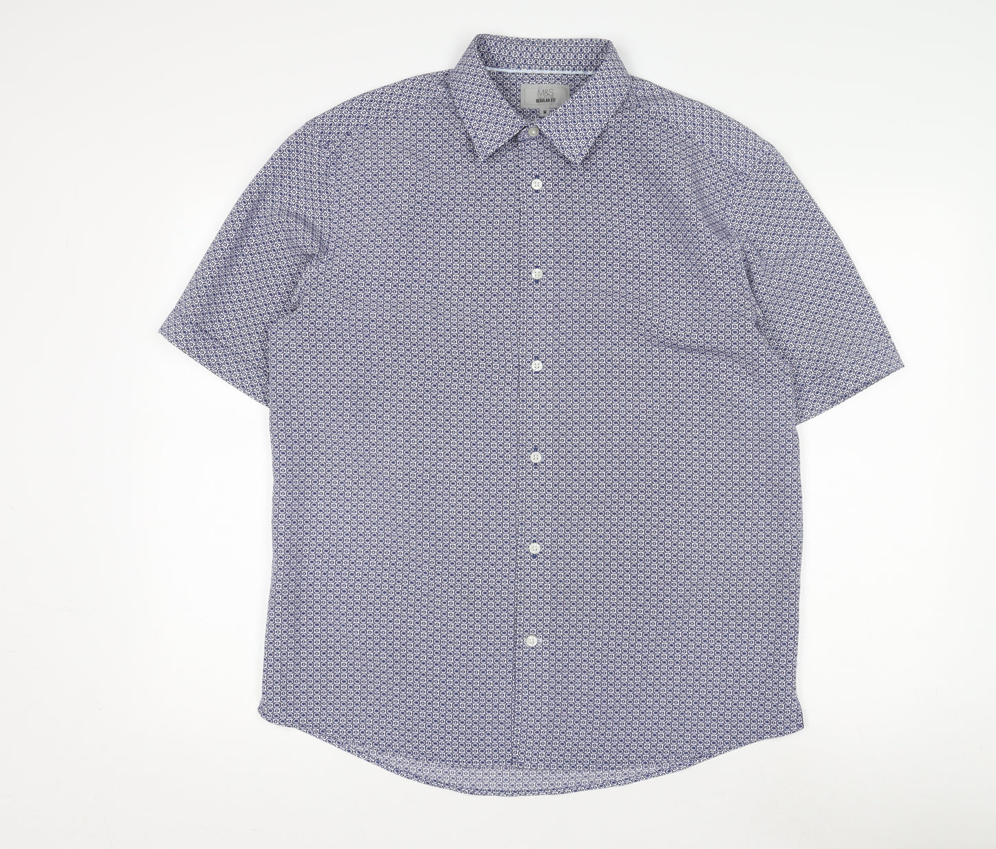 Marks & Spencer Men's Blue Geometric Shirt M Regular Fit
