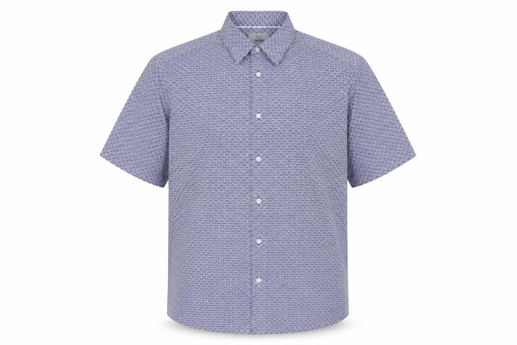Front view of Marks & Spencer Men's Blue Geometric Shirt M Regular Fit