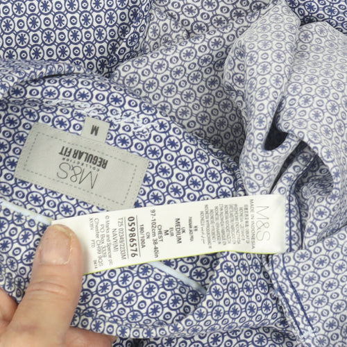 Marks & Spencer Men's Blue Geometric Shirt M Regular Fit