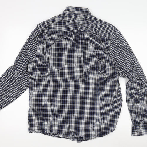 Aspen & Court Men's Blue Check Long Sleeve Shirt M