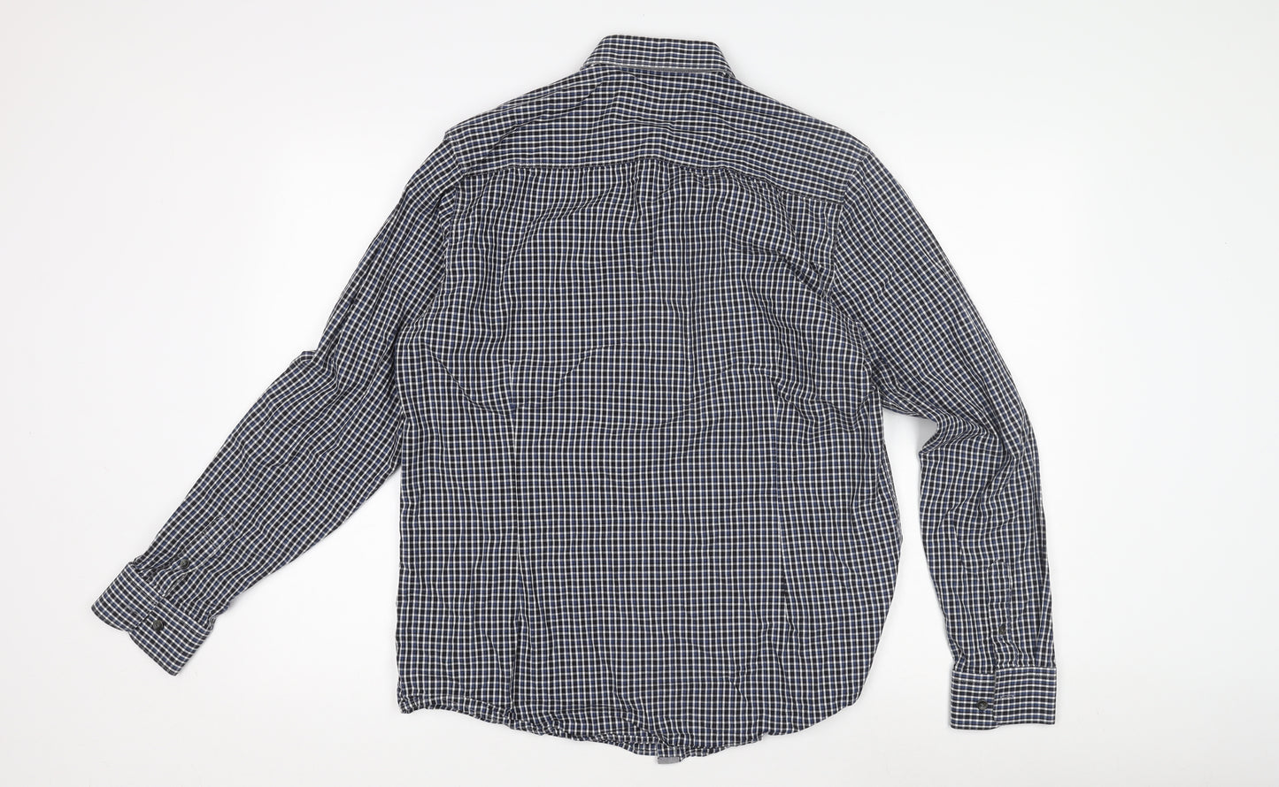 Aspen & Court Men's Blue Check Long Sleeve Shirt M