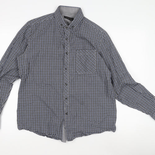 Aspen & Court Men's Blue Check Long Sleeve Shirt M