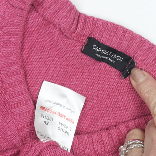 CAPSULE Pink Unisex V-Neck Pullover Jumper L
