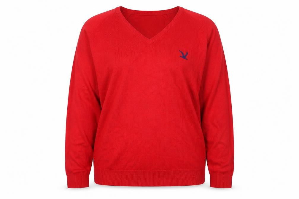 Front view of St Michael Women's Red V-Neck Jumper, size 18