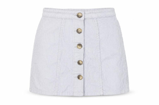 Front view of Denim Co. Women's Grey Skirt, size 6, with Button Accents