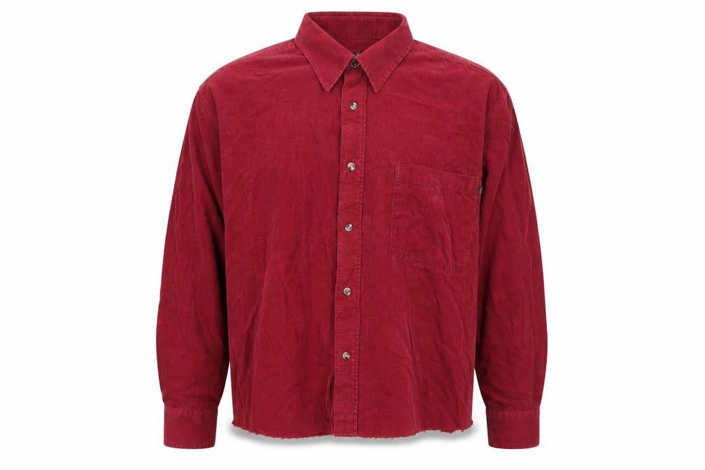 Front view of Lakes Edge Men's Red Corduroy Button-Up Shirt L