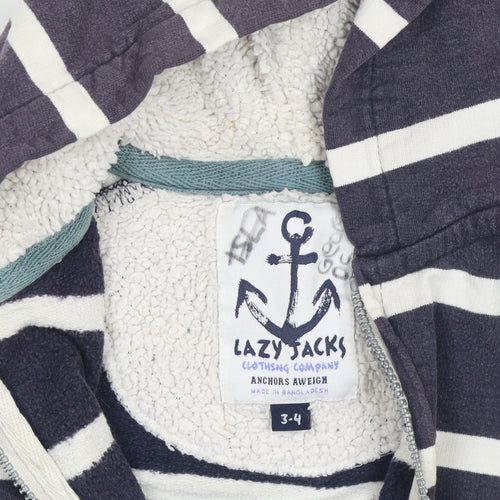 Lazy Jacks Boys Blue Striped Hoodie 3-4 Years Nautical Style