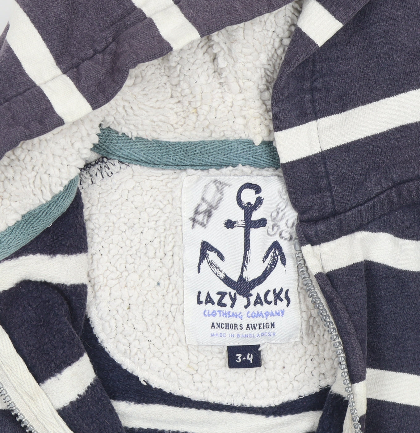 Lazy Jacks Boys Blue Striped Hoodie 3-4 Years Nautical Style