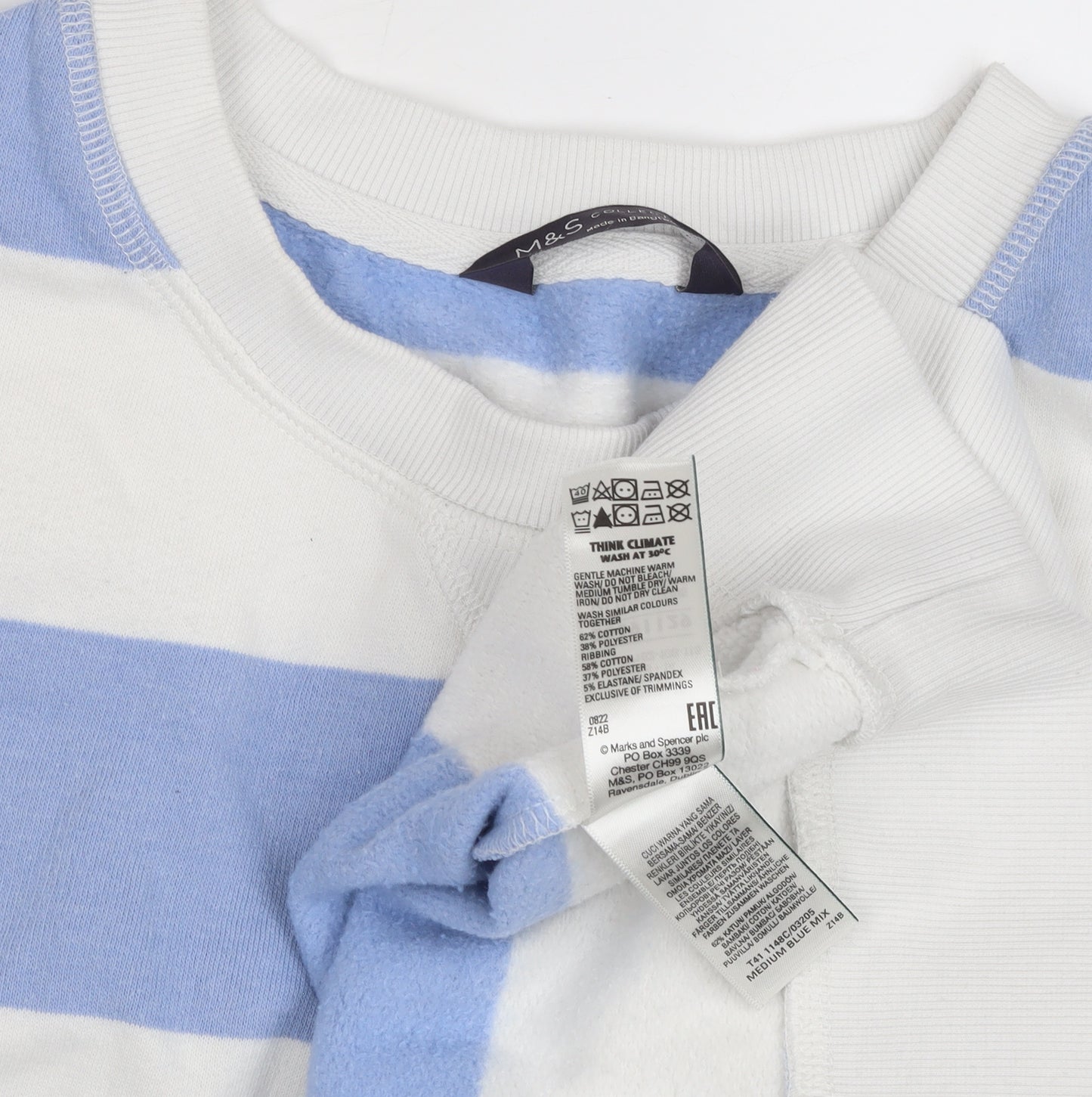 Marks and Spencer Women's Blue Striped Pullover Sweatshirt