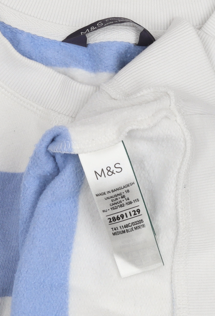 Marks and Spencer Women's Blue Striped Pullover Sweatshirt