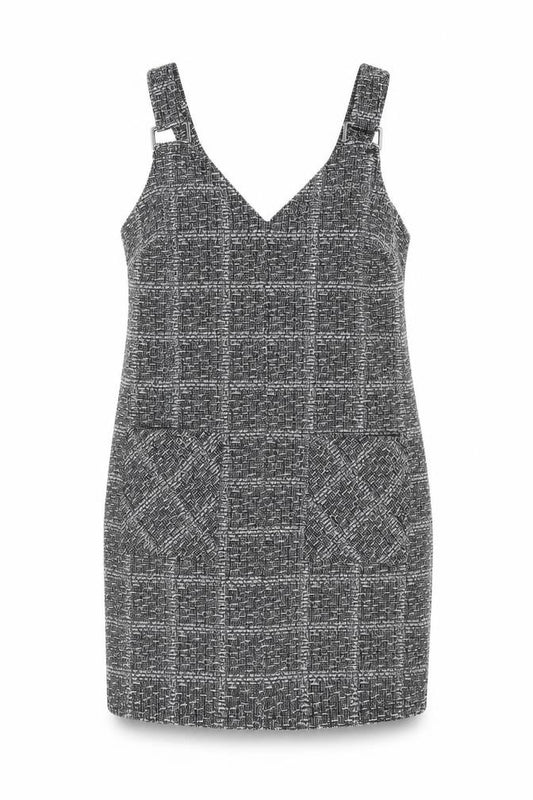 Front view of Nutmeg Women's Black Check Pinafore Dress, size 14