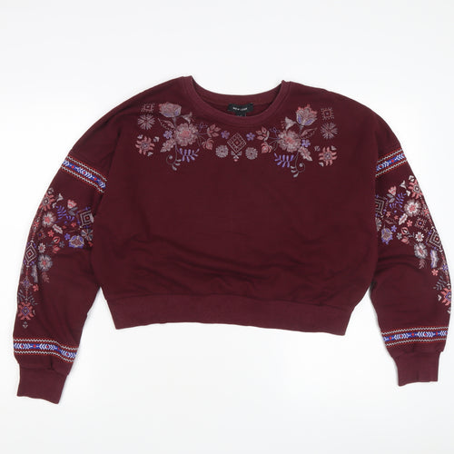 New Look Women's Embroidered Red Pullover Sweatshirt - Size 8