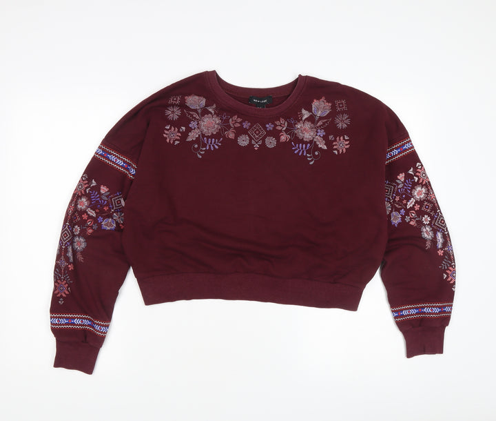 New Look Women's Embroidered Red Pullover Sweatshirt - Size 8