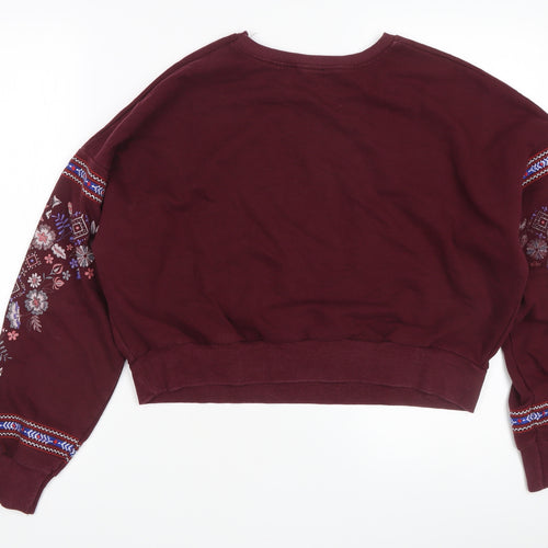New Look Women's Embroidered Red Pullover Sweatshirt - Size 8