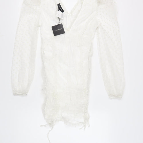Parisian Women's White Dress Size 10, V-Neck, Long Sleeve