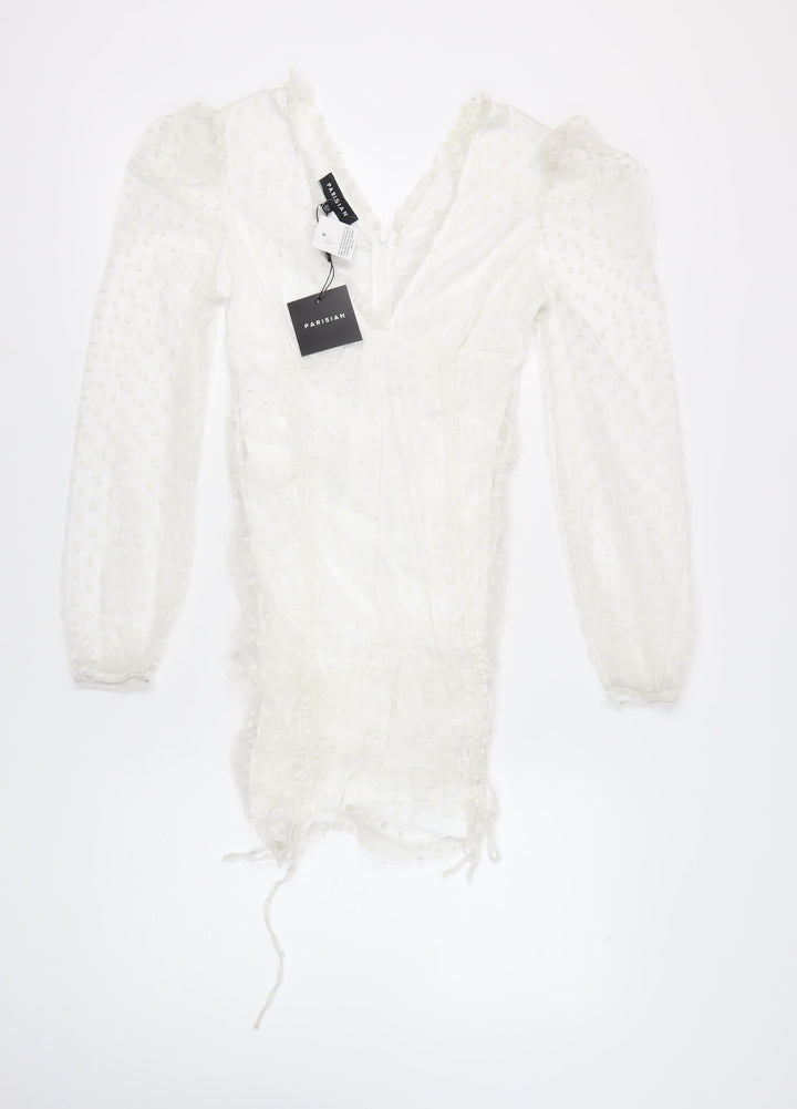Parisian Women's White Dress Size 10, V-Neck, Long Sleeve