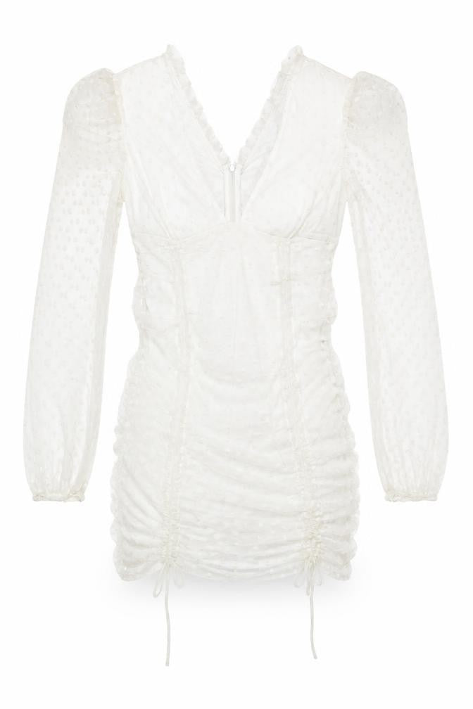 Parisian Women's White Dress Size 10, V-Neck, Long Sleeve