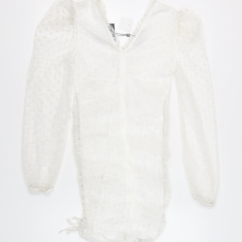 Parisian Women's White Dress Size 10, V-Neck, Long Sleeve