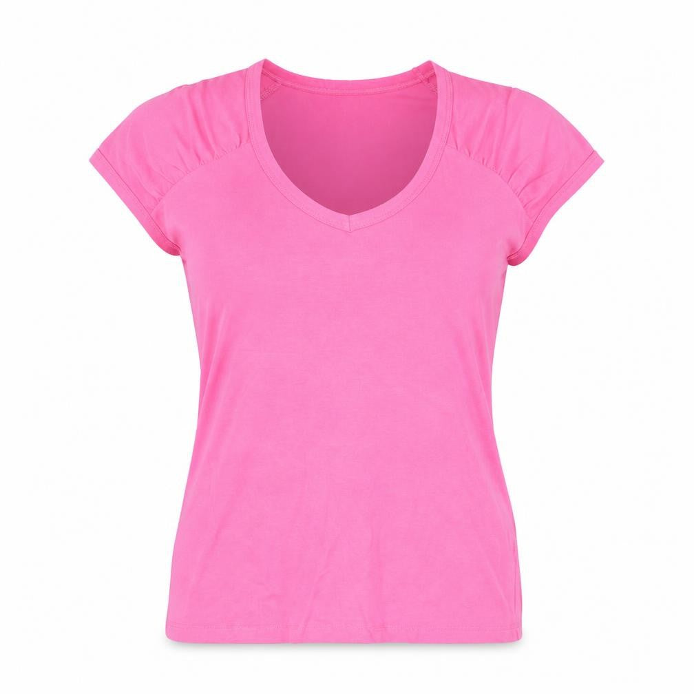 Front view of Neutral Territory Women's Pink V-Neck Top, size 18