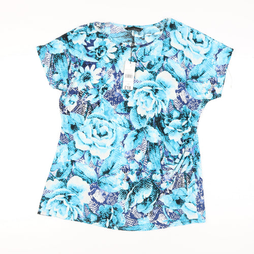 David Emanuel Women's Blue Floral T-Shirt, Size 18