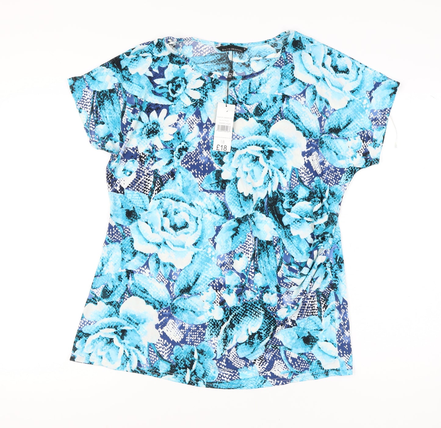 David Emanuel Women's Blue Floral T-Shirt, Size 18