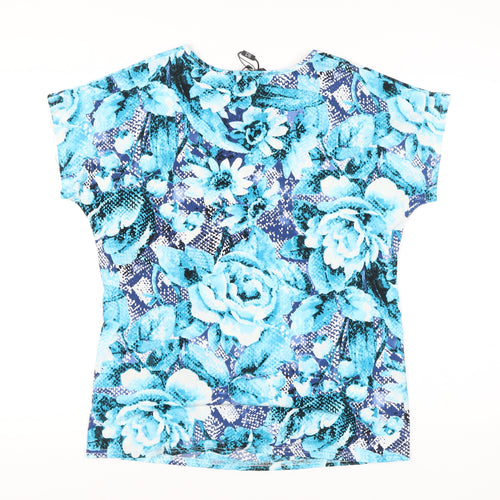 David Emanuel Women's Blue Floral T-Shirt, Size 18