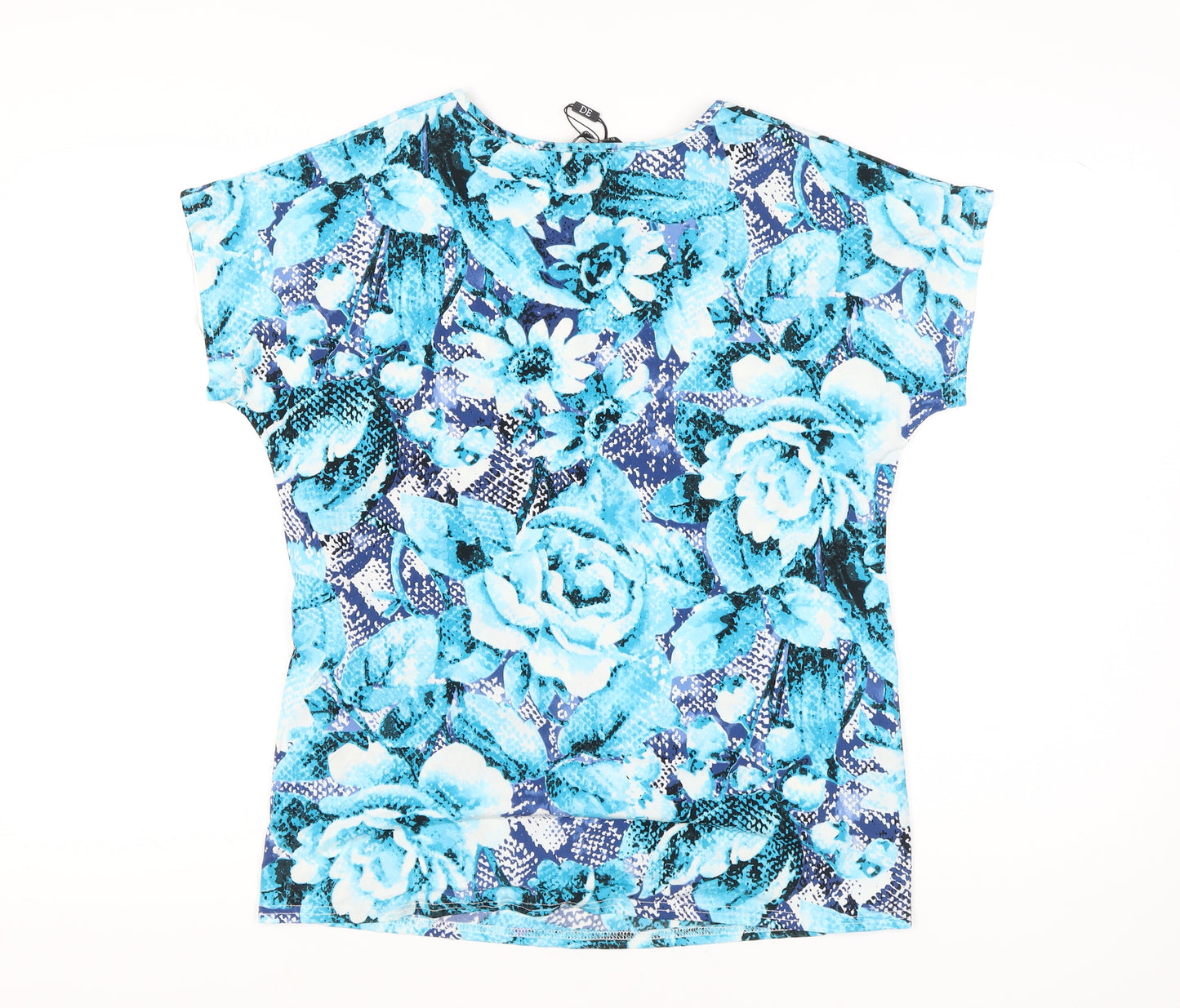 David Emanuel Women's Blue Floral T-Shirt, Size 18