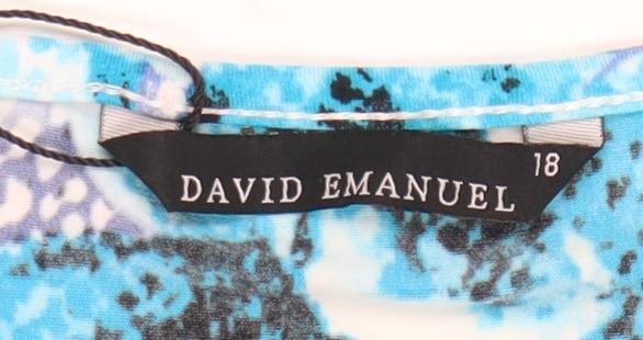 David Emanuel Women's Blue Floral T-Shirt, Size 18