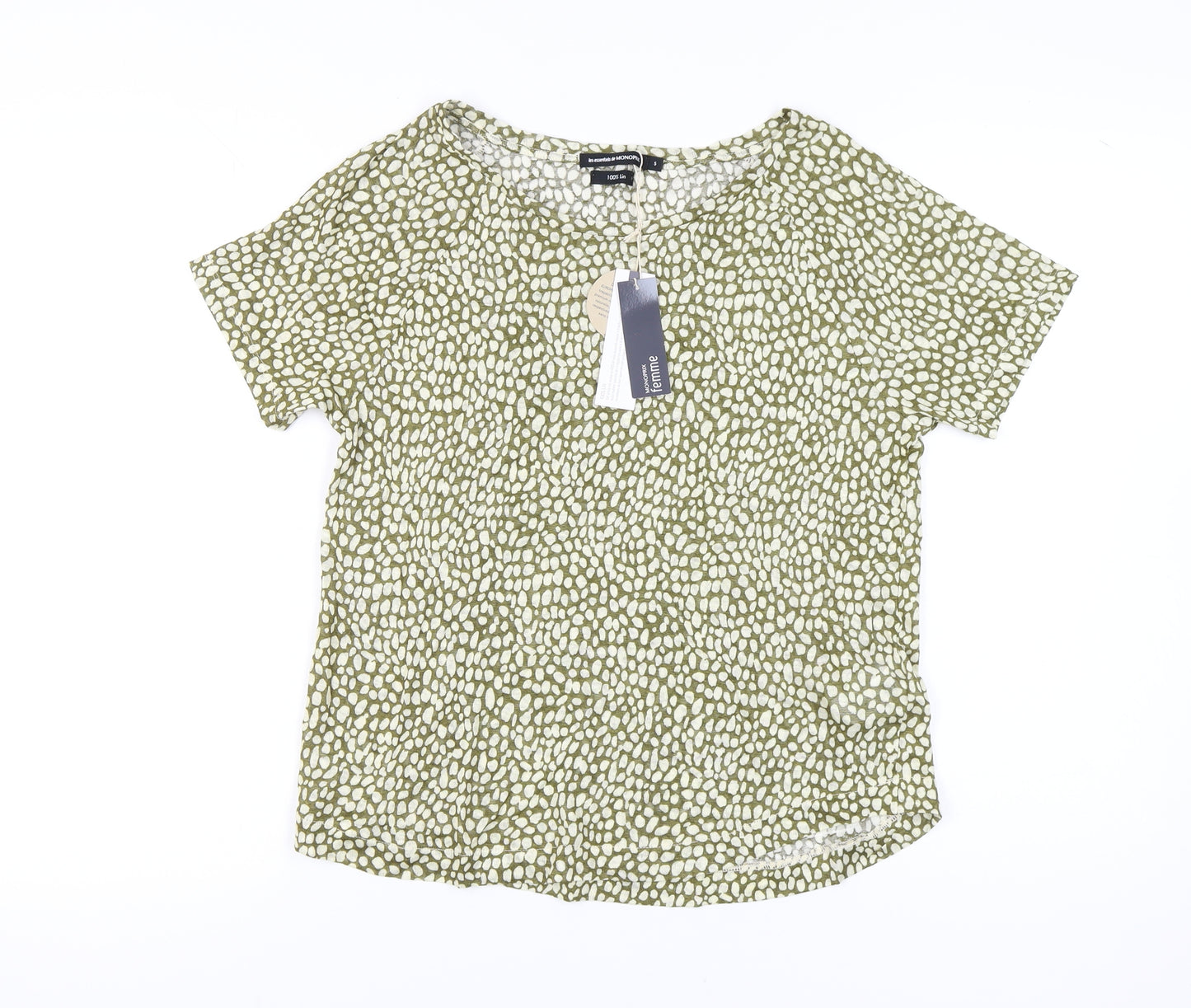 Monoprix Women's Green Geometric T-Shirt, Size S