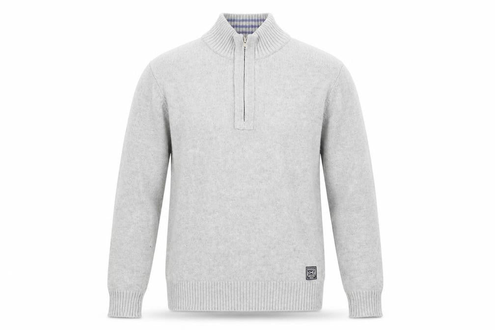Front view of Kensington Dockside Men's Grey Full Zip Jumper, S