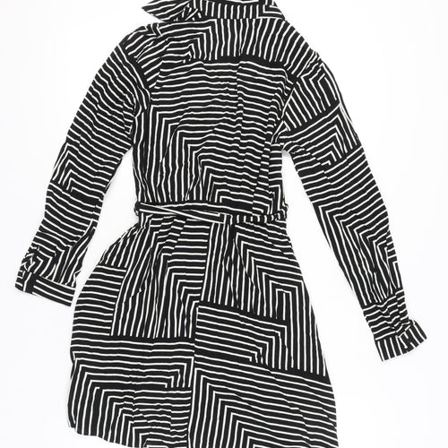 New Look Women's Black Striped Wrap Dress Size 8