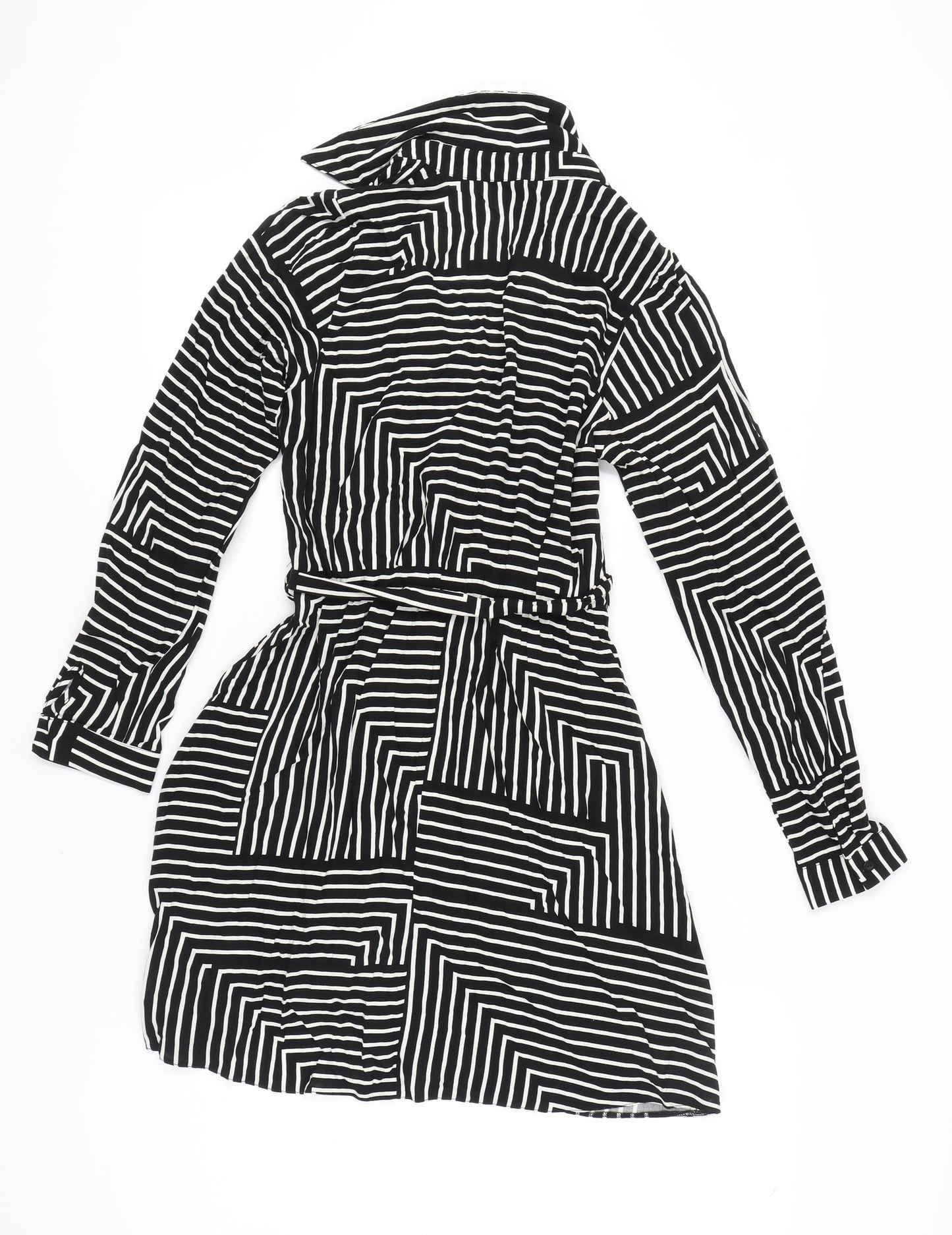 New Look Women's Black Striped Wrap Dress Size 8