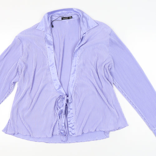 boohoo Women's Purple Collared Open Front Long Sleeve Top - Size 16