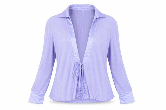 Front view of boohoo Women's Purple Collared Open Front Long Sleeve Top -, size 16
