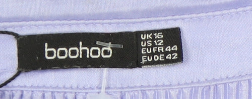 boohoo Women's Purple Collared Open Front Long Sleeve Top - Size 16