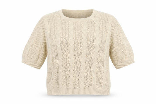 Front view of Falmer Heritage Women's Beige Medium Cable-Knit Jumper