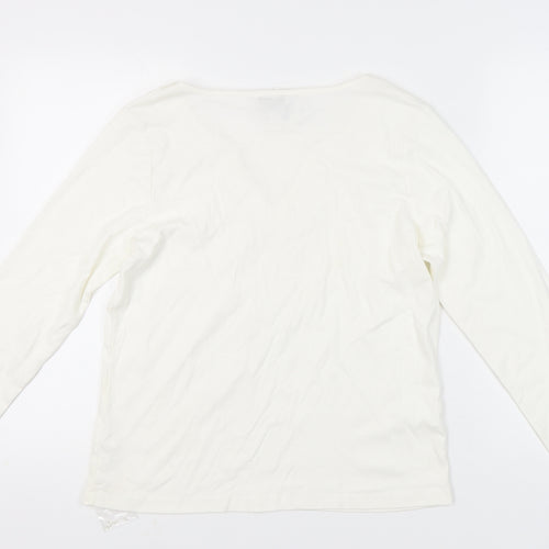 BHS Women's White V-Neck Beaded Cotton Top Size 20
