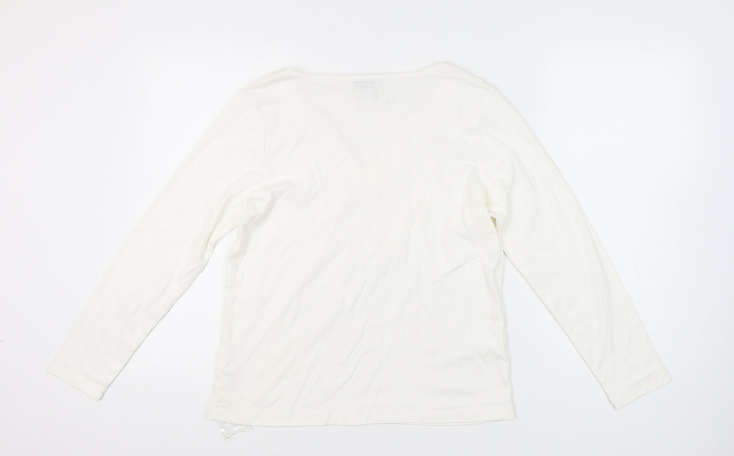 BHS Women's White V-Neck Beaded Cotton Top Size 20