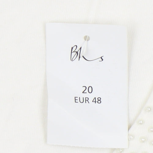 BHS Women's White V-Neck Beaded Cotton Top Size 20